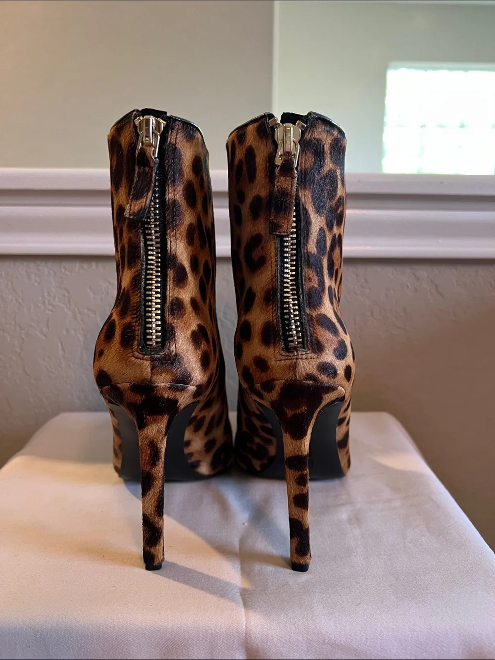 Leopard Print Pointed Toe Ankle Booties - Brown